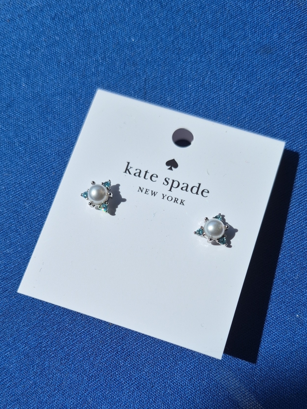 KATE SPADE ♠️ YOU'RE A GEM 🩵 Silver & Aqua CZs + Pearls STUD EARRINGS 🎁 $39 R - Picture 3 of 4